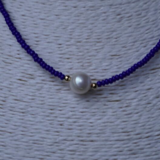 Choker chaquiras azul/perla cultivada