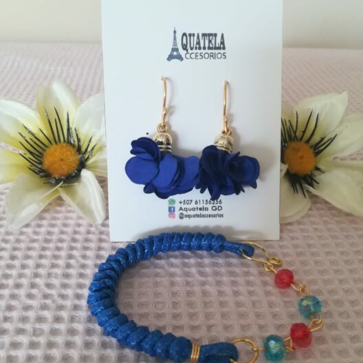 juego aretes + pulsera azul cristal