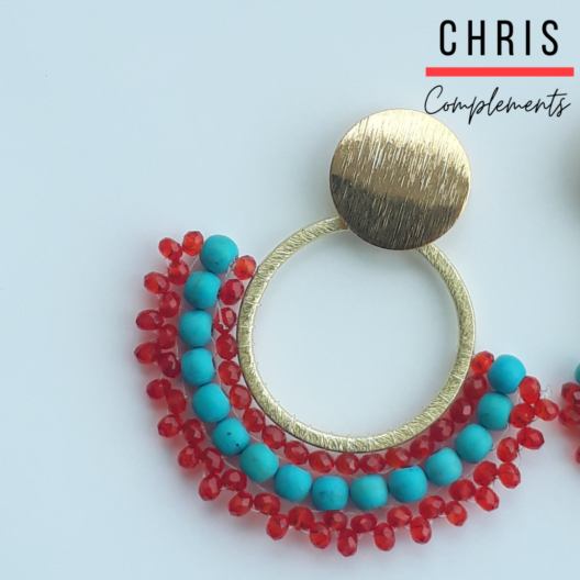 ARETES PANDERETA CON TURQUESAS Y CRISTALES