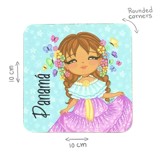 Portavaso Cuadrado de Goma Antideslizante – Niña Montuna – Dulzura Étnica – Arte Digital de Panamá