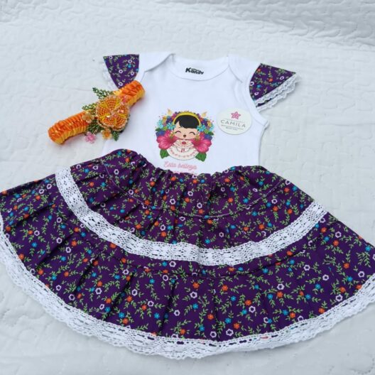 Conjunto de Pollerita, body y vincha de niña